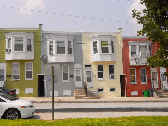 Houses in the borough of North York, Pennsylvania, across from the park.