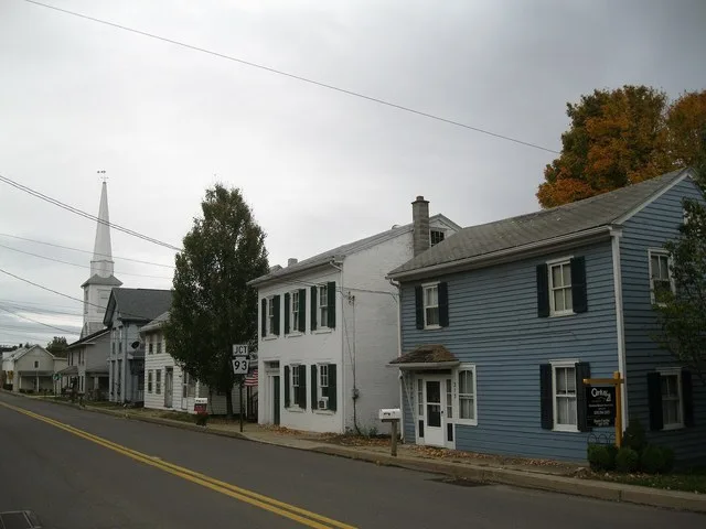 View south on PA 487 in the borough of Orangeville in Columbia County, Pennsylvania, USA.