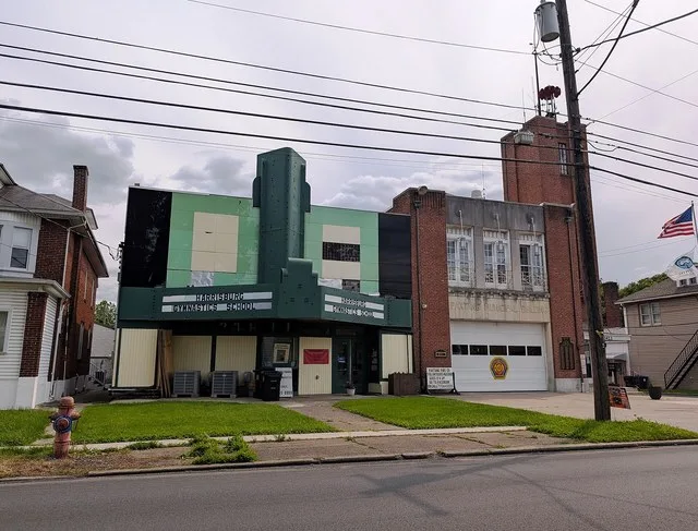 Photo of the Paxtang , Pennsylvania Municipal building and Paxtang Fire Company No. 1 (right) and the Harrisburg Gymnastics School (which appears to be a former theater; left). Ph...