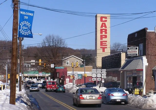 Looking north on Bellevue Avenue in Penndel, Pennsylvania, February 3, 2011.