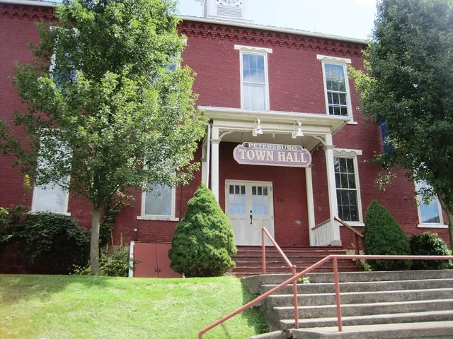 Photo of the Petersburg , Pennsylvania town hall. Photo taken from Pennsylvania Route 305 (King Street) looking east.