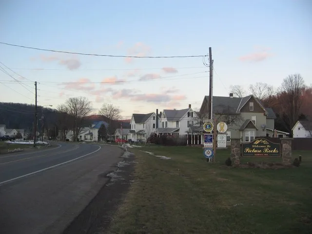 Looking north into the borough of Picture Rocks, Lycoming County, Pennsylvania, USA, on US Route 220