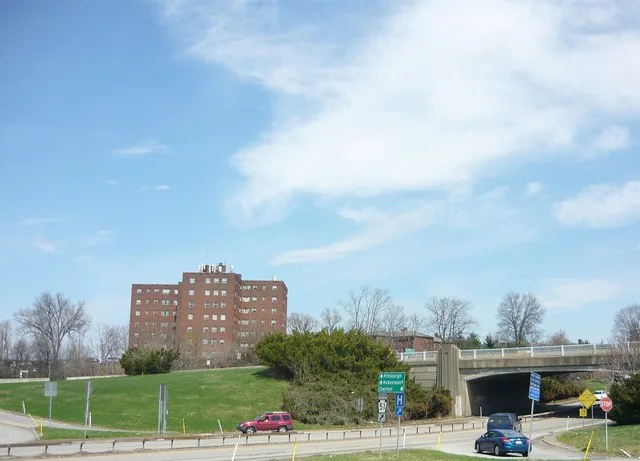 Pleasant Hills Cloverleaf, built 1939, showing Curry Hollow Road (lower level) with Clairton Boulevard (Route 51) on the overpass, in Pleasant Hills, Allegheny County, Pennsylvani...