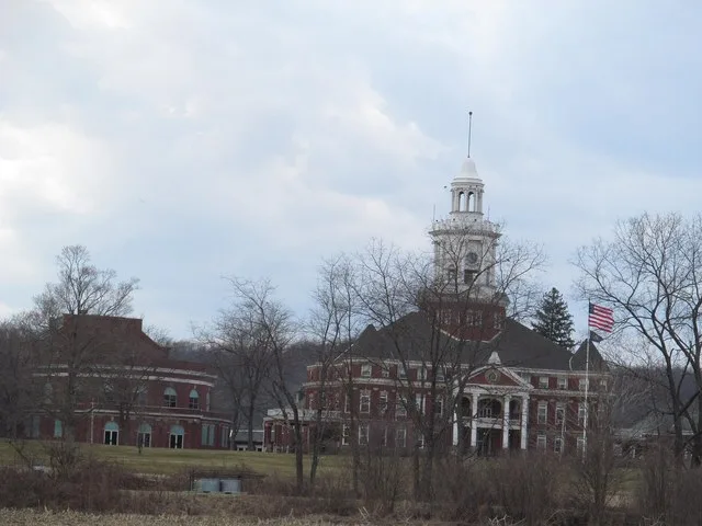 Photo of the Polk State Center Administration Building in Polk , Pennsylvania .