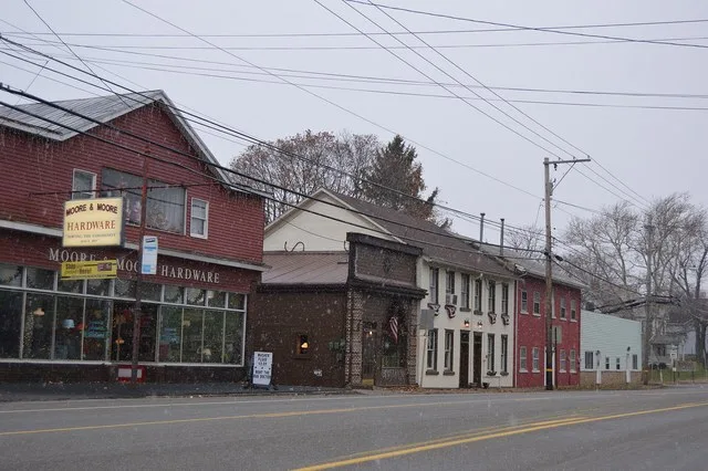 Buildings on the western side of Main Street ( U.S. Route 19 / Pennsylvania Route 488 ) in central Portersville , Pennsylvania , United States .