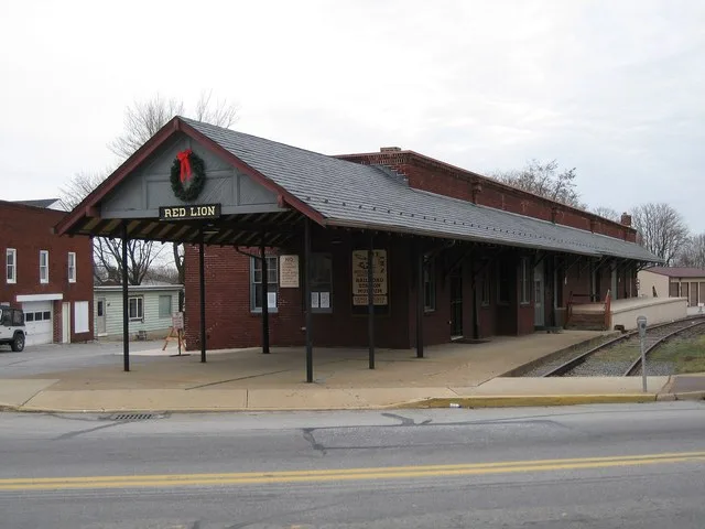 Former railroad station in Red Lion, Pennsylvania . Built by the Maryland and Pennsylvania Railroad , known affectionately as the Ma and Pa RR.