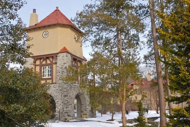 Watertower in Rose Valley Farm (Schoenhaus) in Rose Valley Historic District on the NRHP. Originally built in 1860s? but redesigned by Will Price in 1900s. Renovated in 2009.