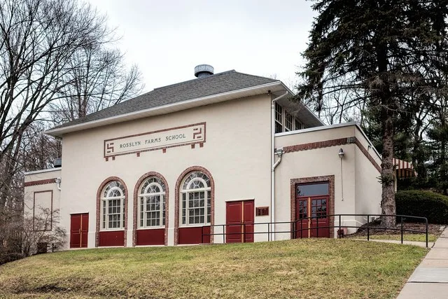 The former Rosslyn Farms School, now the Rosslyn Farms Community Center, located in the borough of Rosslyn Farms, Pennsylvania