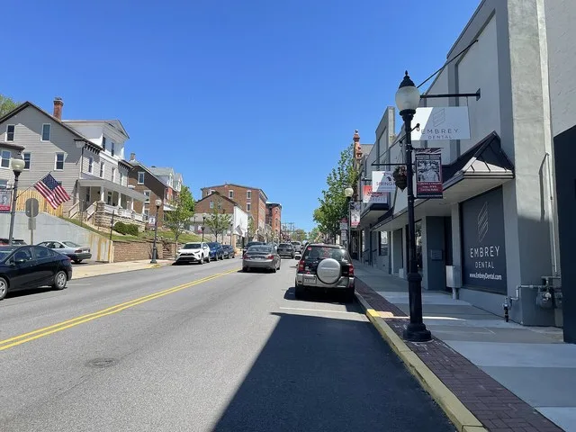 Eastbound Main Street past the intersection with 3rd Avenue in Royersford, Pennsylvania