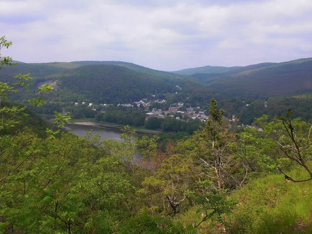 View of Shickshinny, Pennsylvania from Overlook B on the Mocanaqua Loop Trail. The Susquehanna River is in the foreground