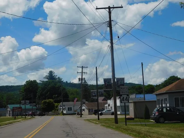Westbound Academy Street ( Pennsylvania Route 44 Truck ) in Shinglehouse , Pennsylvania .