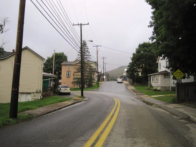Photo of northbound Main Street in South Fork , Pennsylvania . Photo taken looking northwest from Lake Street.