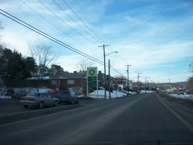 Gas station and suburban-style housing on Route 88 in Speers., Speers, Pennsylvania