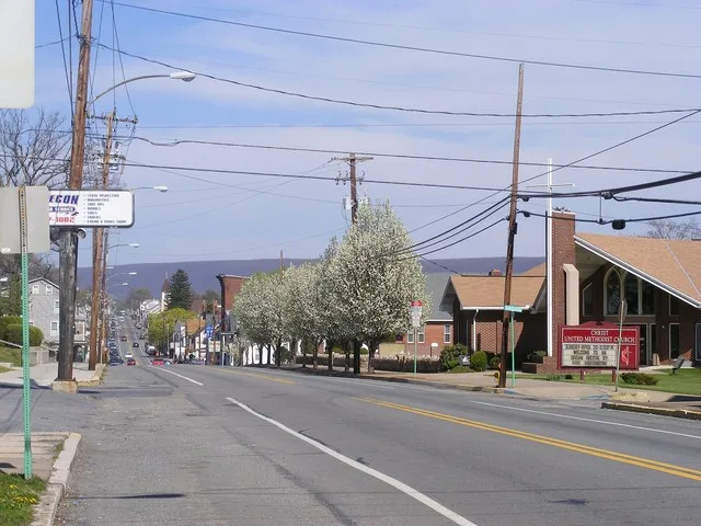 Tower City, facing Northeast along East Grand Ave. (Rt. 209).