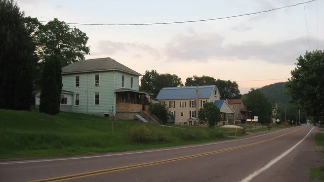 Houses on the northern side of Park Street ( Route 281 ) east of the First Street intersection in Ursina , Pennsylvania , United States .