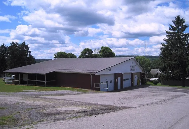 Photo of the Wallaceton Area Volunteer Fire Station in Wallaceton , Pennsylvania . The building also acts as the borough hall. Photo taken from Reed Street looking south.