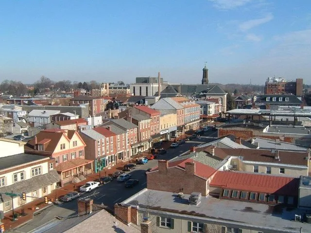 Town center of West Chester. View looks northeast along Market Street from Darlington Street. [Added by Nyttend : this block is included in the West Chester Downtown Historic Dist...