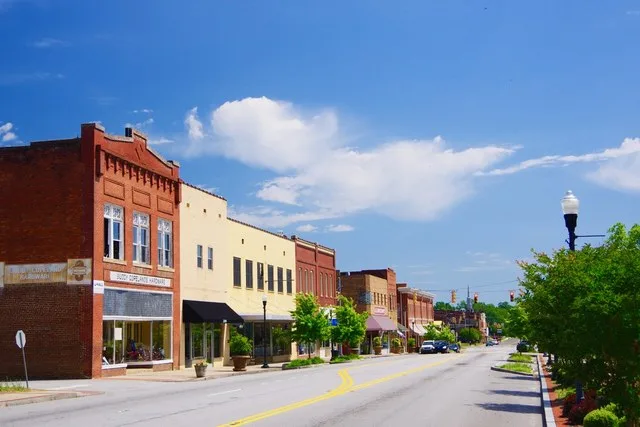 Buildings along Broad Street in Clinton, South Carolina, United States.