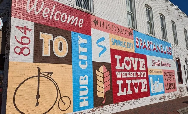 "Love Where You Live" mural, which is a popular photo spot in downtown Spartanburg