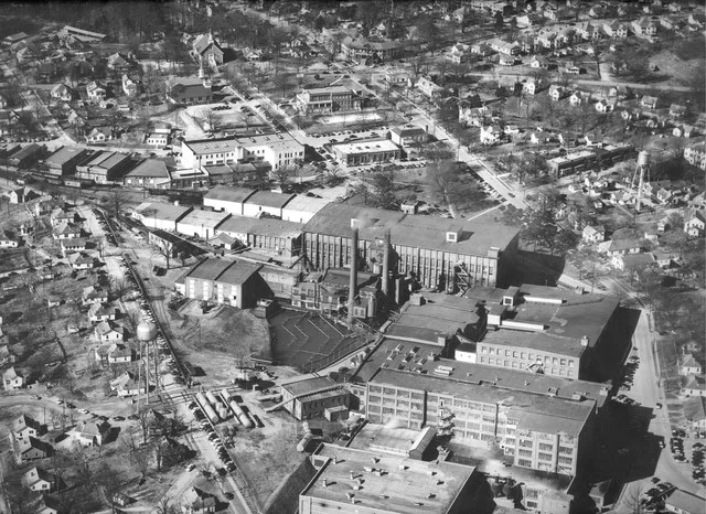 Areal view of the Riegel Mill and the Community Center. Photo by Bill Shannon, 1950