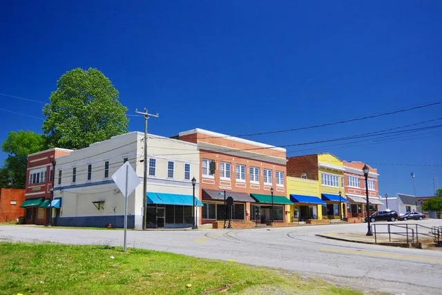 Businesses along Main Street in Whitmire, South Carolina, United States.