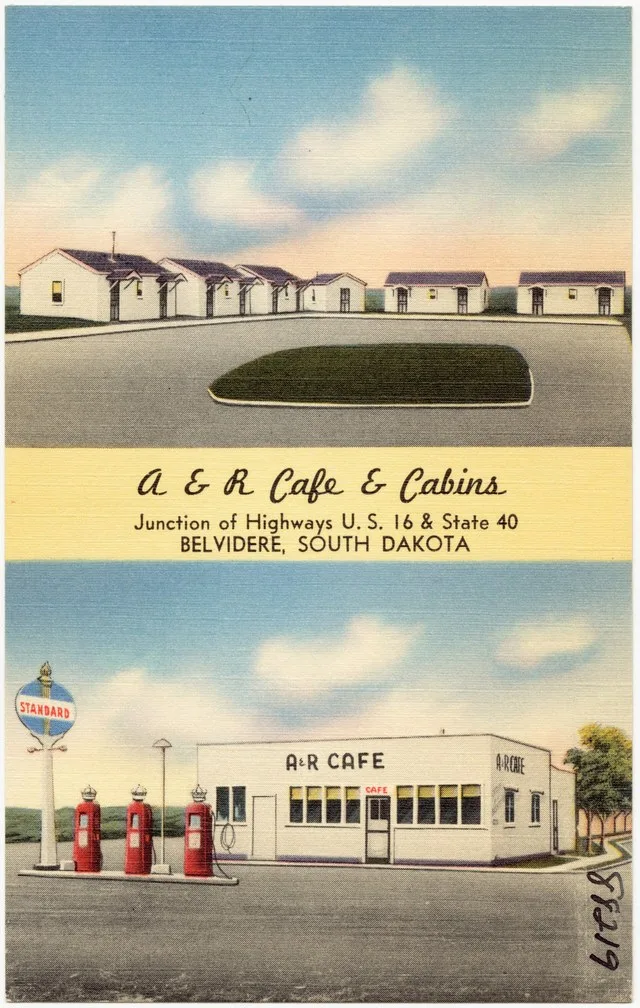 Title: A & R Café & Cabins, junction of highways U.S. 16 & State 40, Belvidere, South Dakota Subjects: Motels; Restaurants; Automobile service stations Places: South Dakota > Jack...