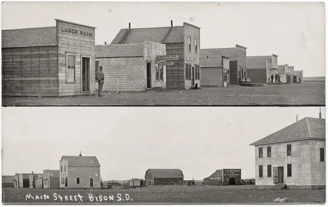 Main Street, Bison, South Dakota, circa 1915. Postcard view.
