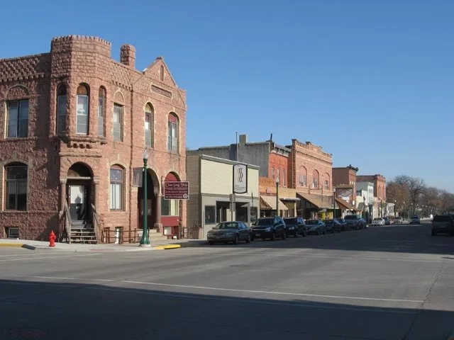 4th Street in Downtown Dell Rapids, South Dakota, USA.