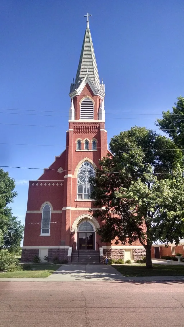 The front of Saints Peter & Paul Catholic Church on 1st Street in Dimock, SD.