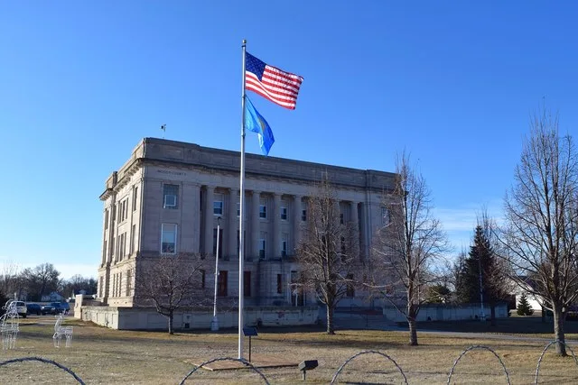 The Moody County Courthouse in Flandreau, South Dakota . The courthouse is listed on the National Register of Historic Places .