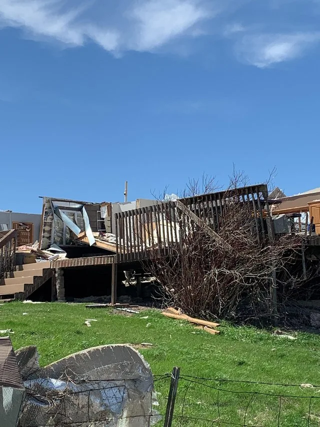 A home that was heavily damaged at EF2 intensity south of Gary, South Dakota.