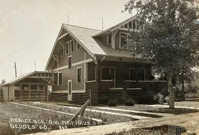 Residence of O.V. Meyhaus, Geddes, South Dakota. Real photo postcard