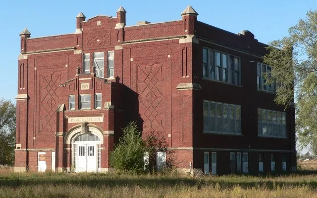 Herrick School, on west side of 8th Street in the northern part of Herrick, South Dakota; seen from the northeast.
