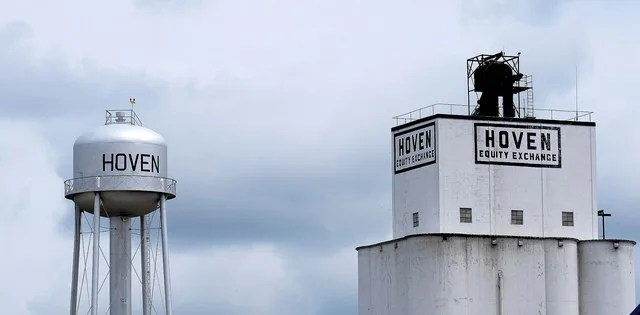 Water tower and Hoven Equity Exchange, Hoven, South Dakota.
