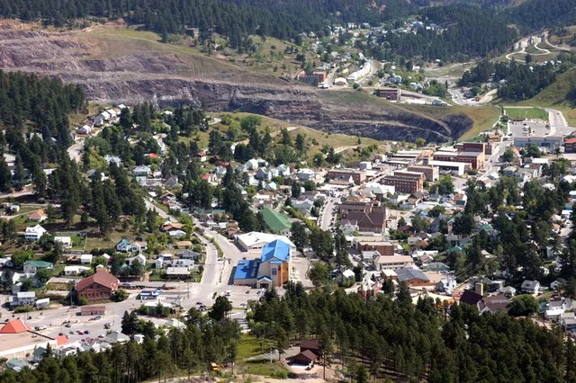 Town of Lead — Lawrence County, South Dakota. Open pit of the Homestake Gold Mine can be seen.