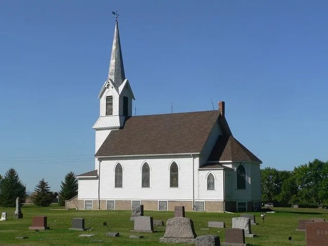 Walla Lutheran Church, on county road 105 Street northeast of New Effington, South Dakota; seen from the east-northeast.