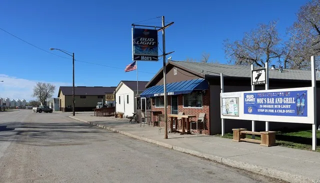 Moe's Bar and Grill and City Hall in the 400 block of "A" Avenue in New Underwood, South Dakota.