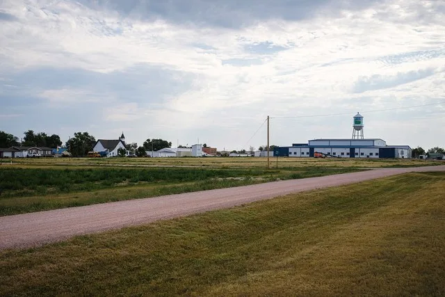 A view of Oelrichs, South Dakota from the highway.