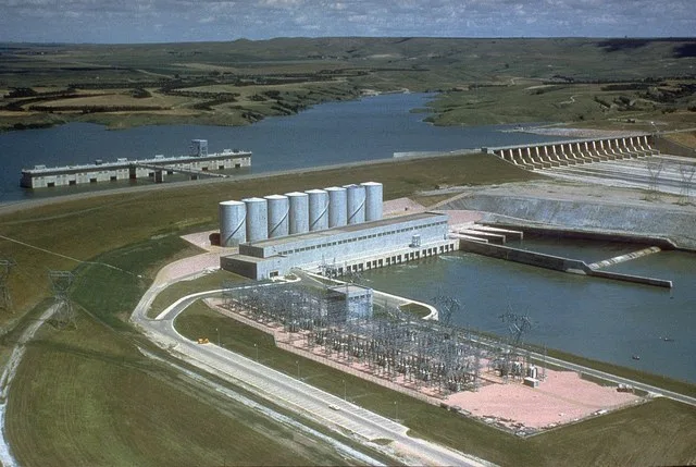 Fort Randall Dam on the Missouri River, Pickstown, South Dakota, USA.