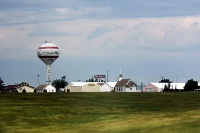 Buildings in Presho, South Dakota from Interstate 90