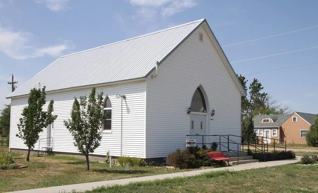 Quinn Community Center, formerly Quinn Methodist Church, at the junction of Elm and Main Streets in Quinn, Pennington County, South Dakota, United States