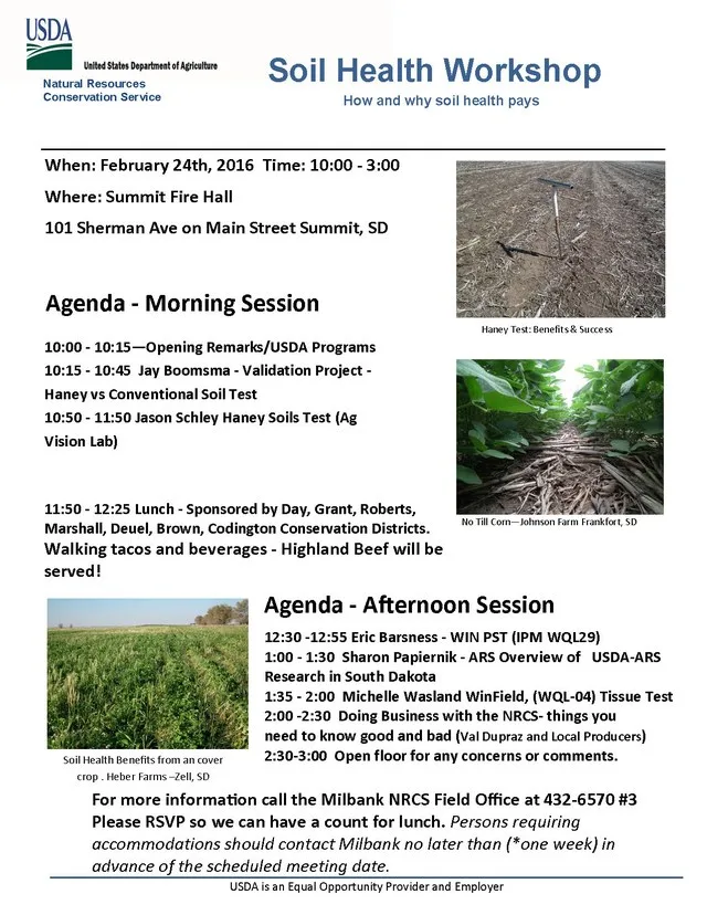 February 24, 2016 10:00 - 3:00 Summit Fire Hall 101 Sherman Ave on Main Street Summit, SD Agenda ‐ Morning Session 10:00 ‐ 10:15—Opening Remarks/USDA Programs 10:15 ‐ 10:45 Jay Bo...