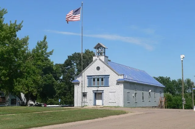 Volin, South Dakota, town hall at northeast corner of Main Street and Garfield Avenue; seen from the southwest.