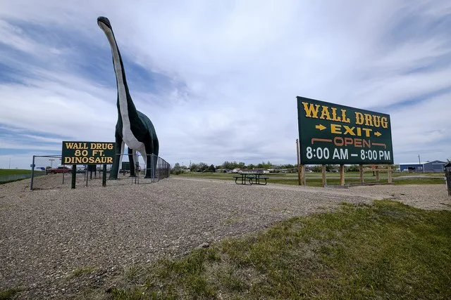 80' Dinosaur marking the exit for Wall, South Dakota on Interstate I-90.