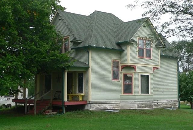 Hofmeister house, located at southwest corner of 1st and Johnson Streets in White Lake, South Dakota; seen from the northwest, looking obliquely across 1st.
