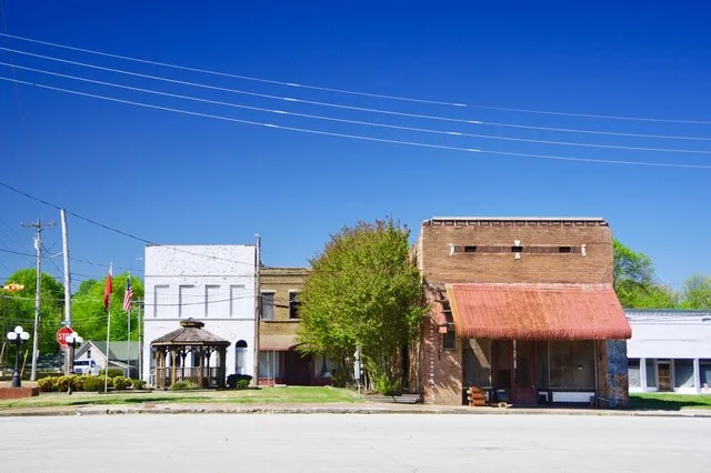 Buildings in Dyer, Tennessee, United States, viewed from Front Street.