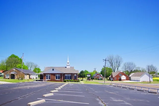 Buildings along Main Street (State Route 22) in Enville, Tennessee, United States.
