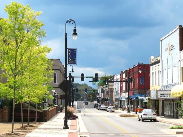 View along Main Street in Erwin, Tennessee, United States.