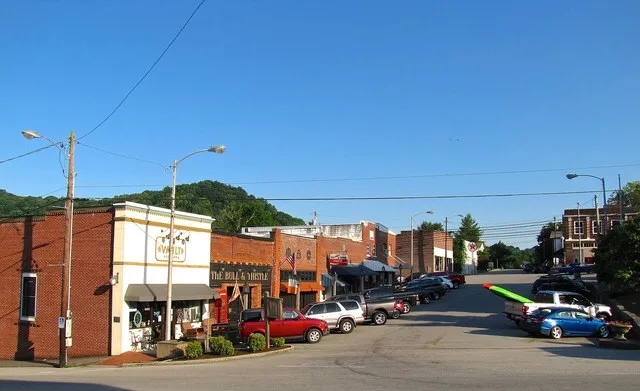 Buildings along Main Street on the Town Square in Gainesboro, Tennessee, United States.