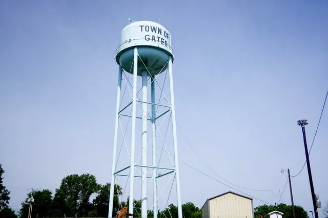 Water tower in Gates, Tennessee, United States.